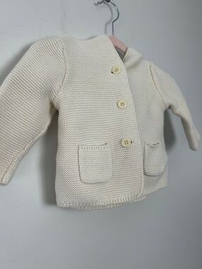 GAP |Cream Unicorn Hooded Knit Cardigan with Front Pockets sz 6-12 months